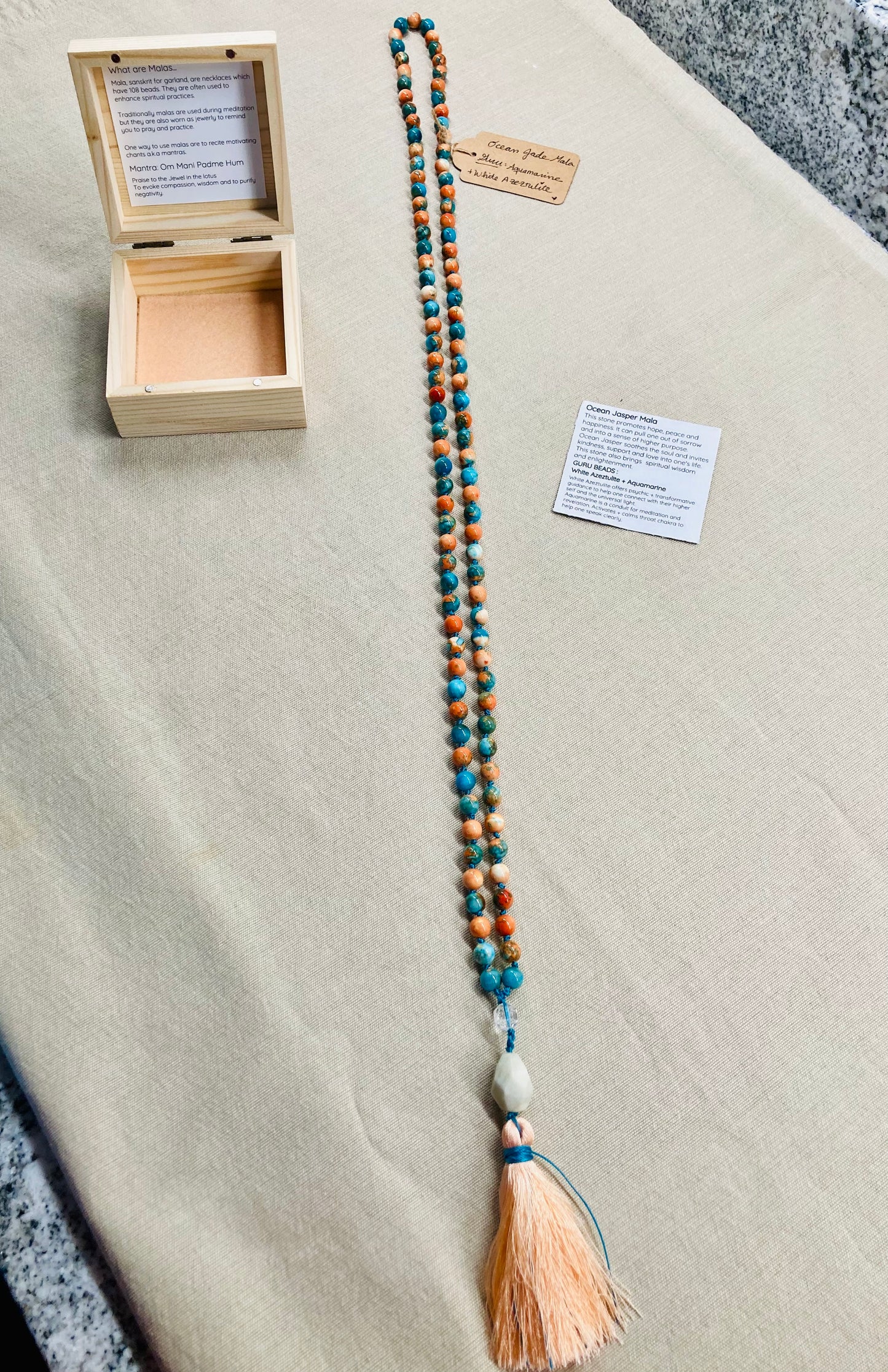 Ocean Blue + Orange Jasper Mala