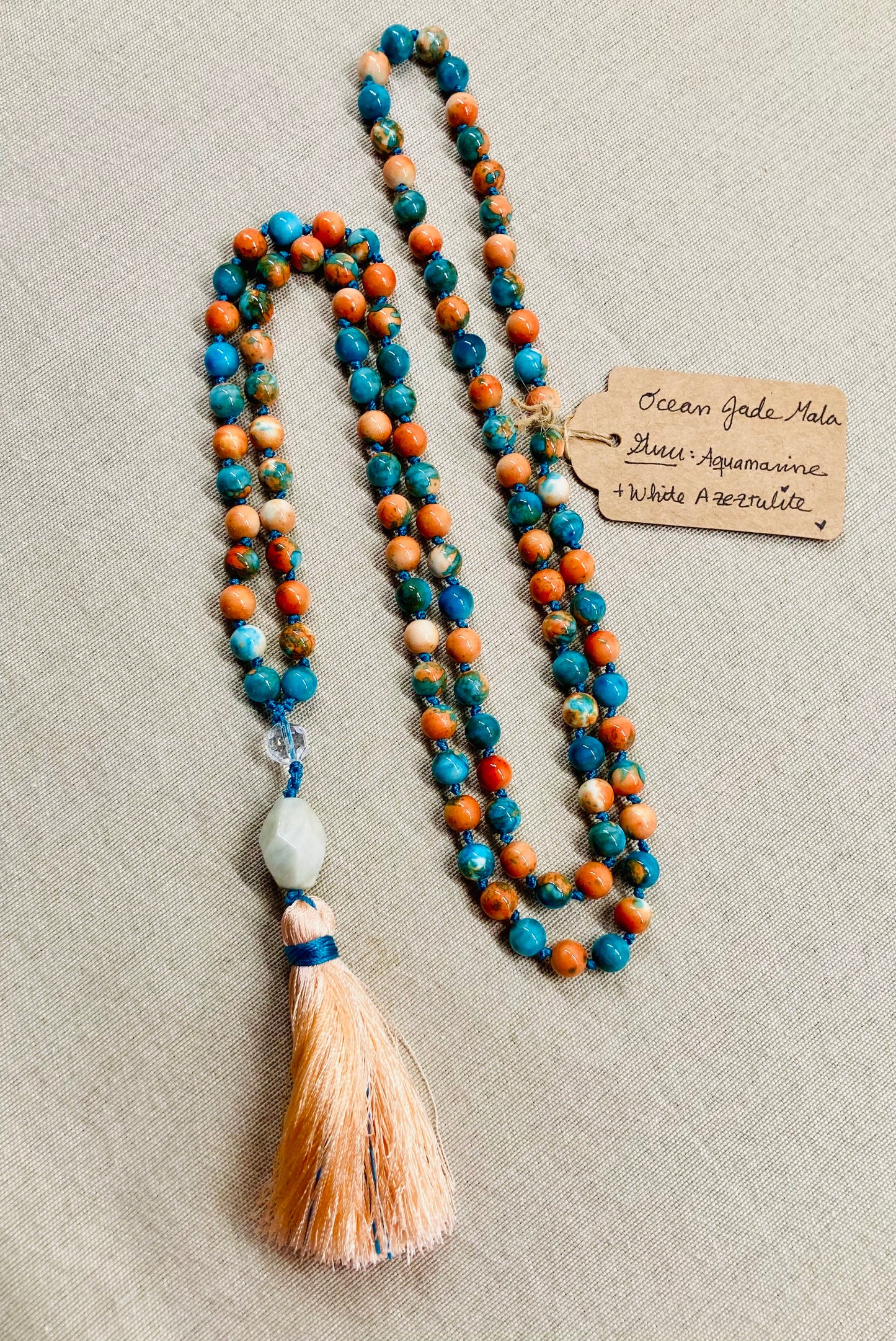 Ocean Blue + Orange Jasper Mala