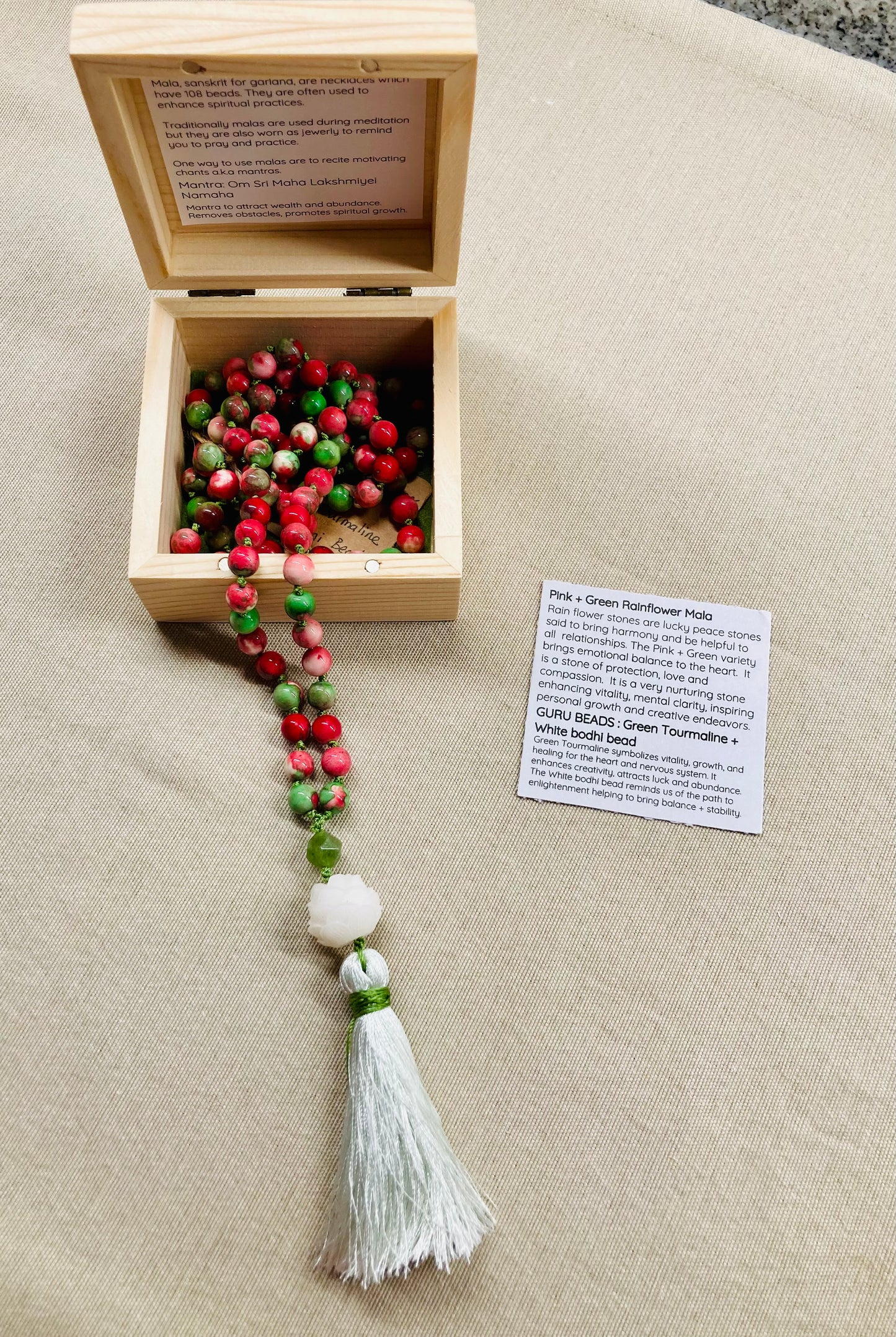 Pink + Green Rain flower Mala