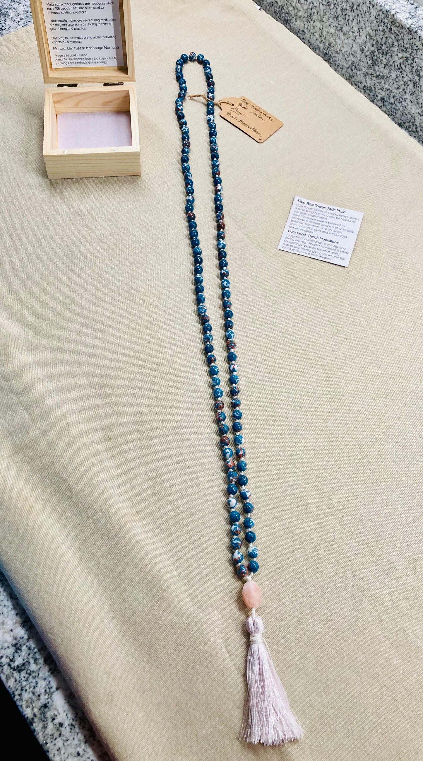 Blue Rain flower Jade Mala