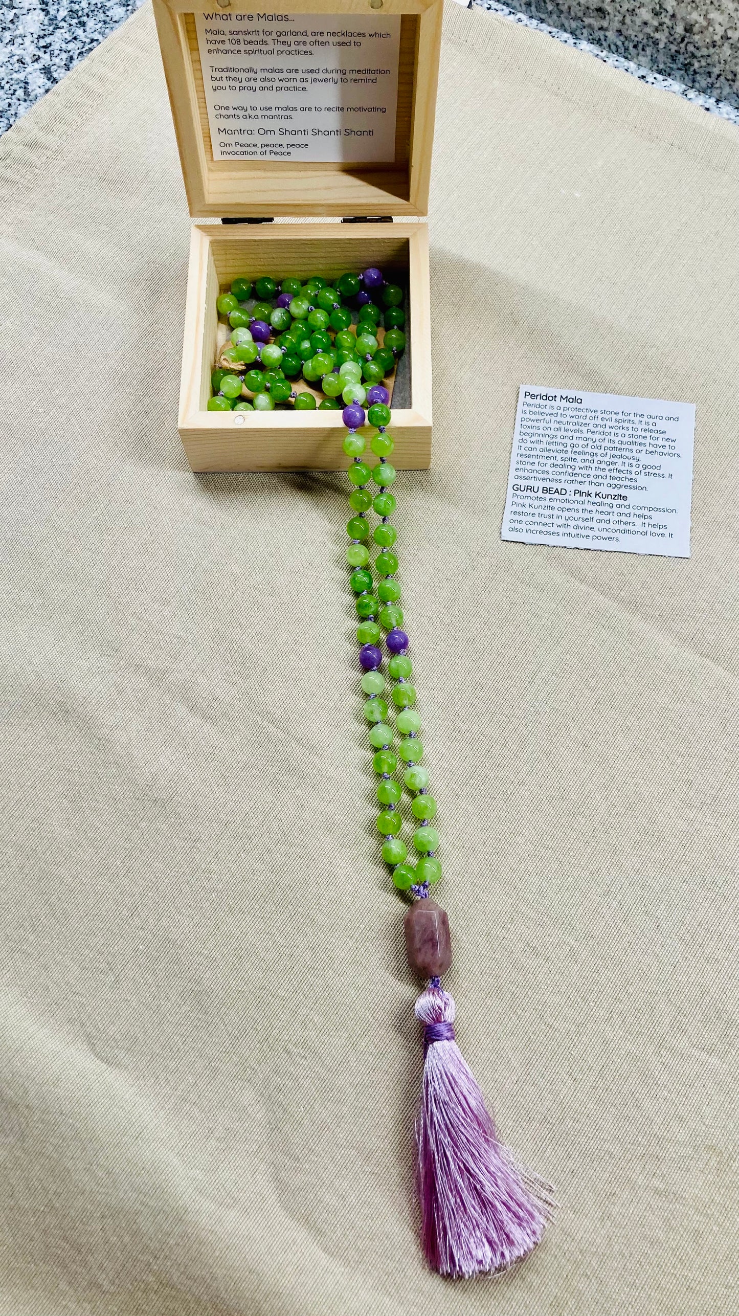 Green Peridot + Purple Kunzite Mala