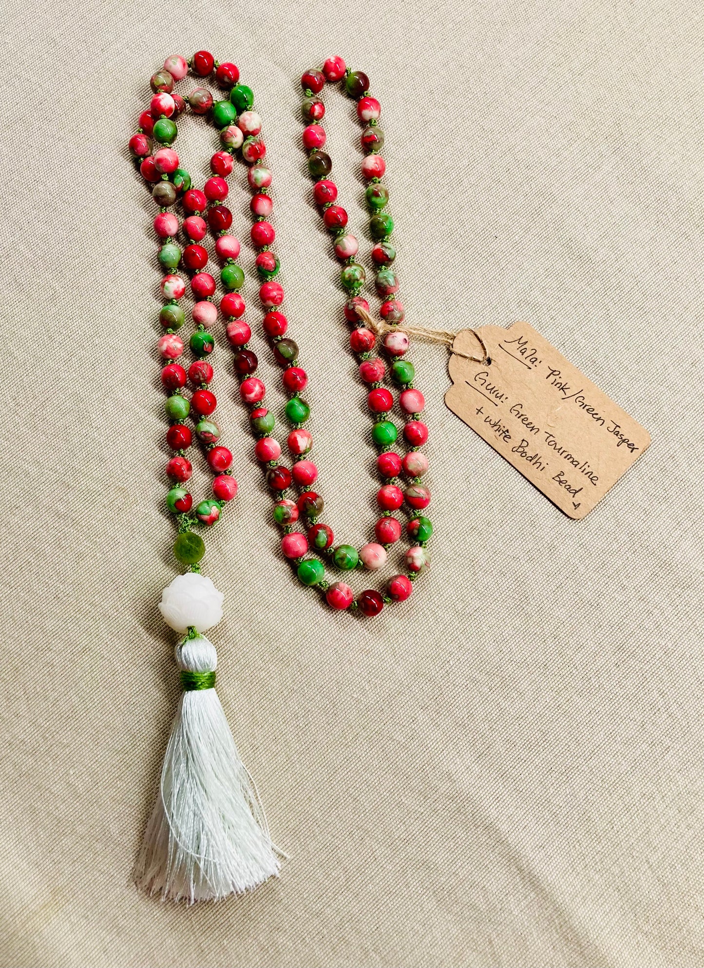 Pink + Green Rain flower Mala