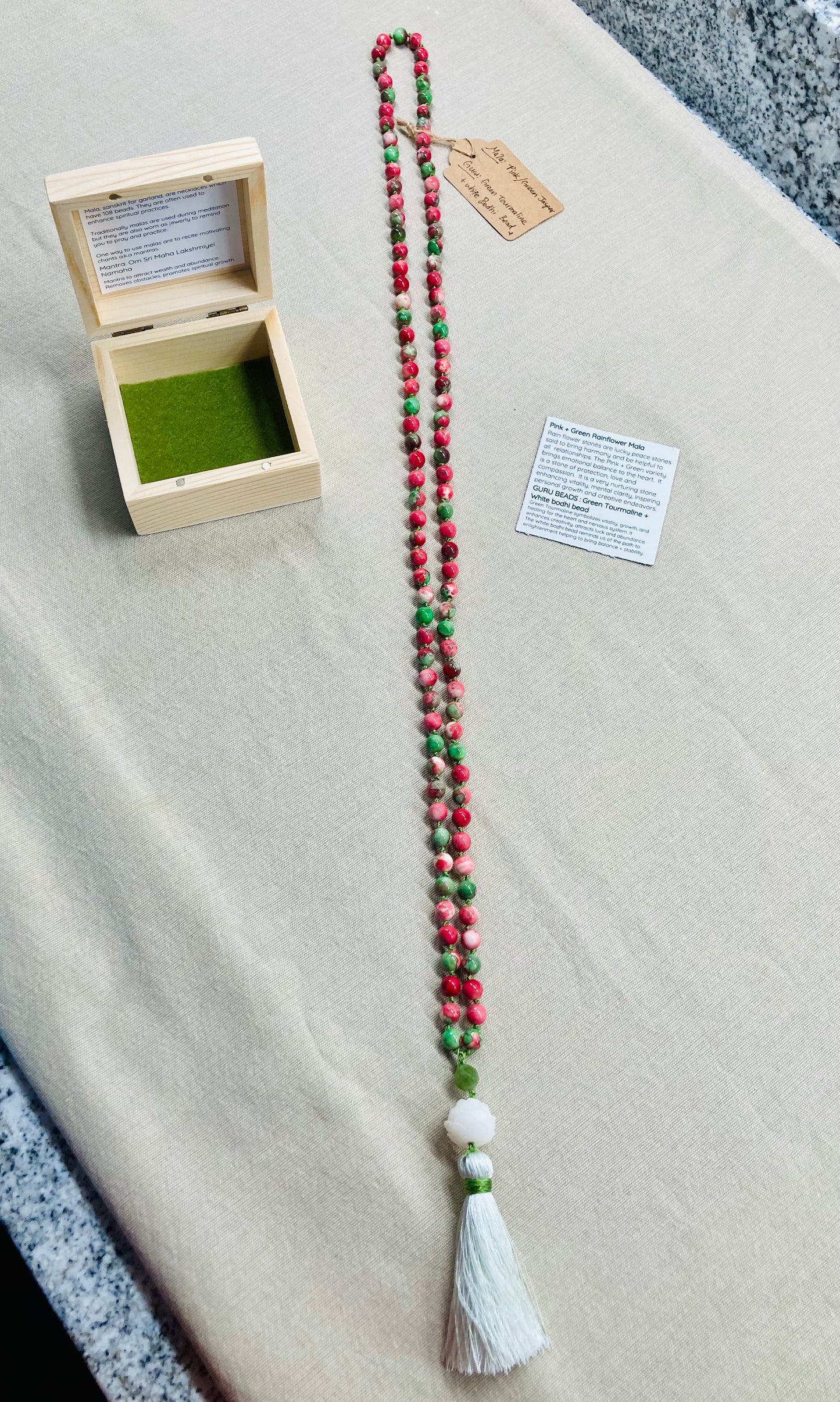 Pink + Green Rain flower Mala